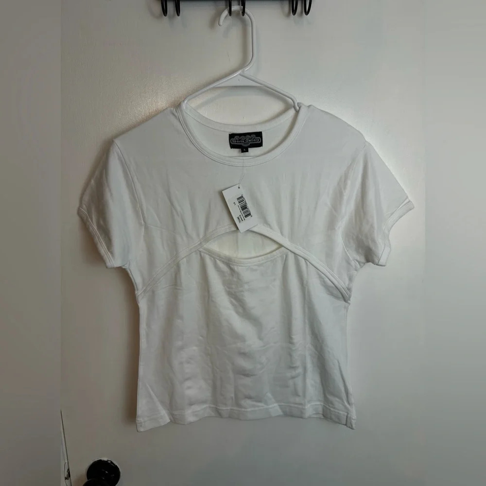Moto Sports Gallery White Front Cut Out Baby Doll Top Size Large #1401